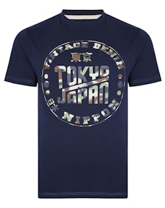 KAM Tokyo Camo Print T-Shirt Marineblau